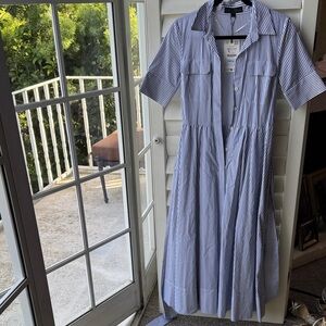 Zara Blue and White Striped Midi Dress